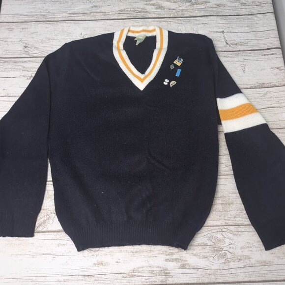 Vintage 1980's School Uniform V Neck Black Sweater EM Men Size Large - Picture 1 of 7